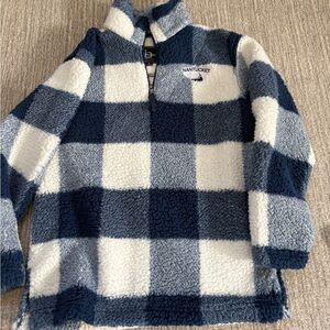 boxercraft Navy & White Check Sherpa Half-Zip Pullover